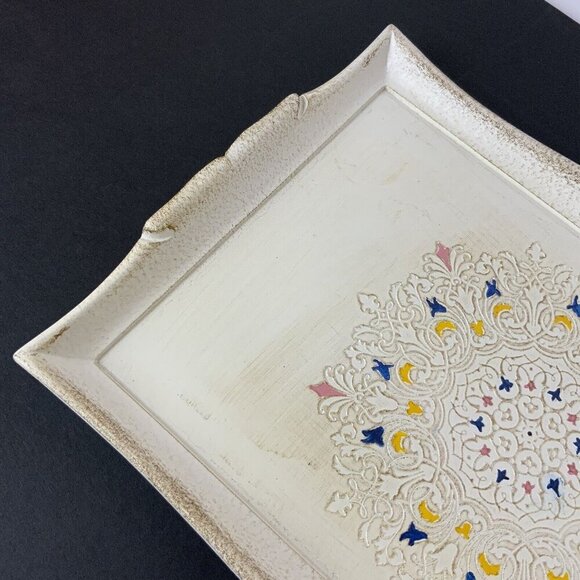 Handmade Sezzatini Firenze Florentine Ivory Serving Tray With Medallion Design - Picture 4 of 7